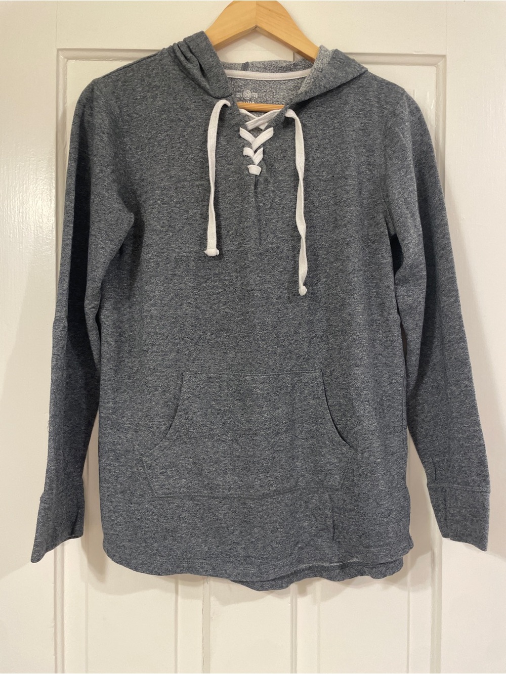 SO Gray Lace-Up Hoodie Sweater with Kangaroo Pocket